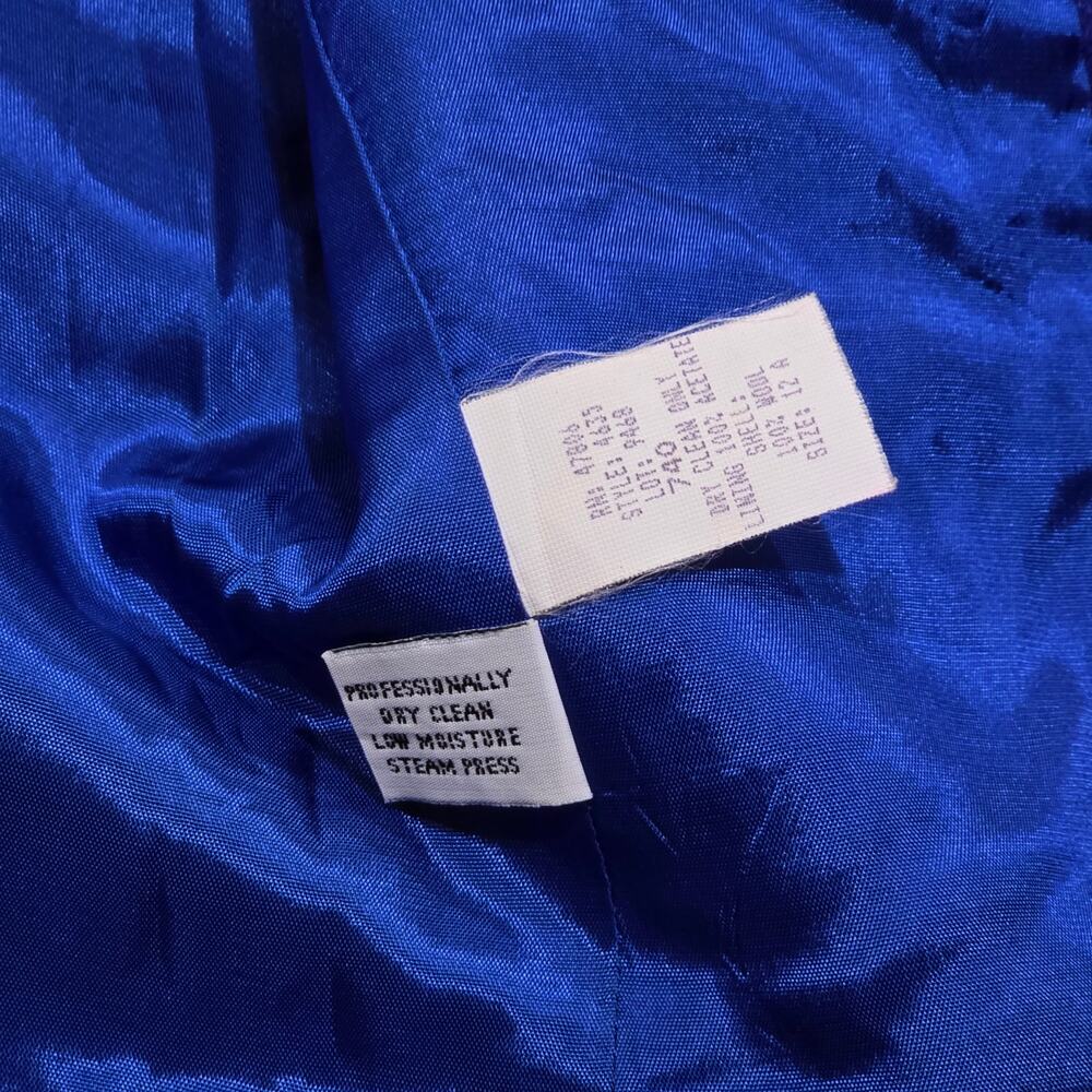 Vintage Oleg Cassini Royal Blue Gold Swirl Accent Embroidered Wool Blazer Jacket - Picture 9 of 10